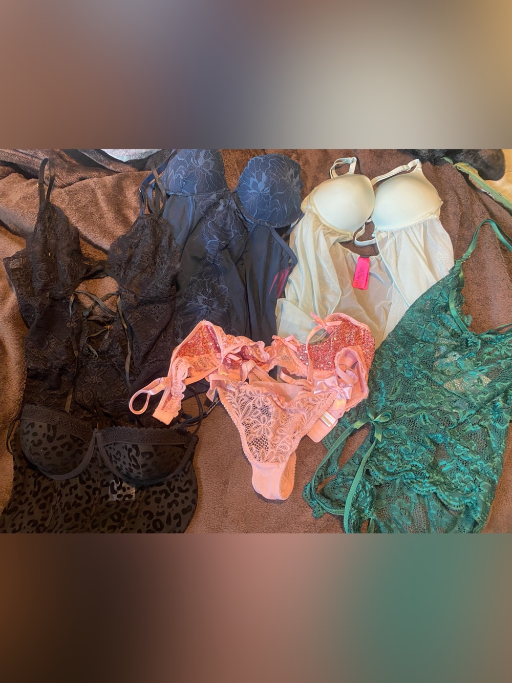 Women's Lace Lingerie Set - Pink, Green, Black, Navy bundle
